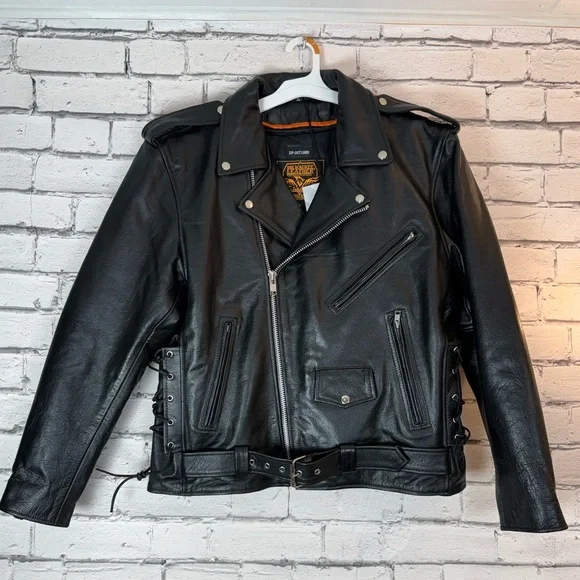 Men’s Milwaukee Brando Classic Black Leather Motorcycle Jacket SH1011 Size XL - Picture 1 of 15